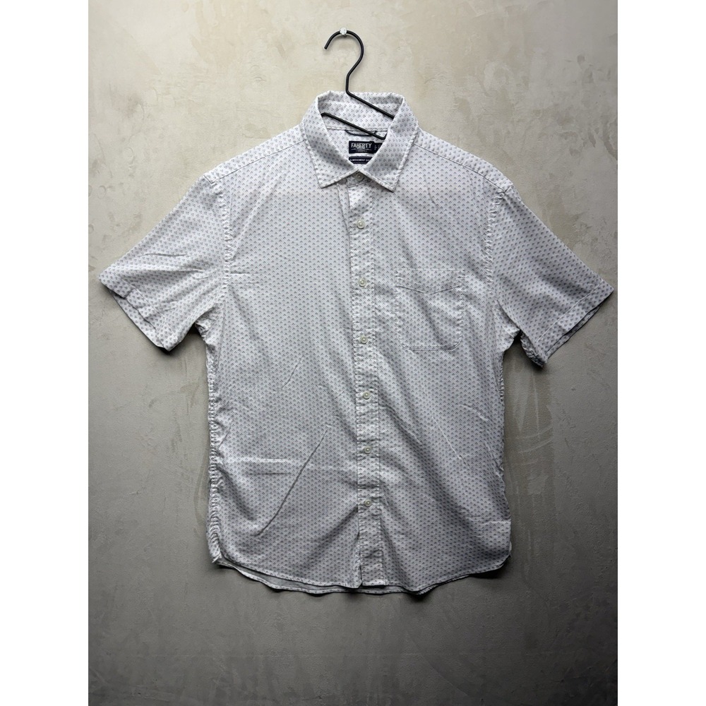 FAHERTY Reserve The Movement Shirt Mens S White Short Sleeve Button Up Geometric